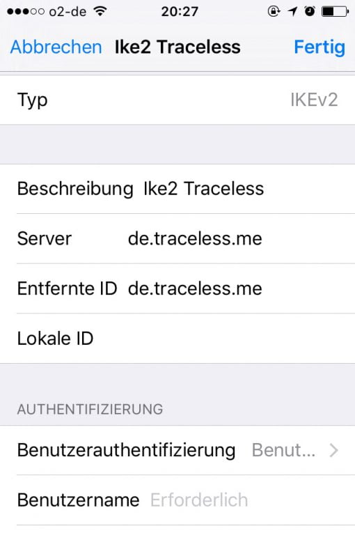 IKEv2 iOS Konfiguration